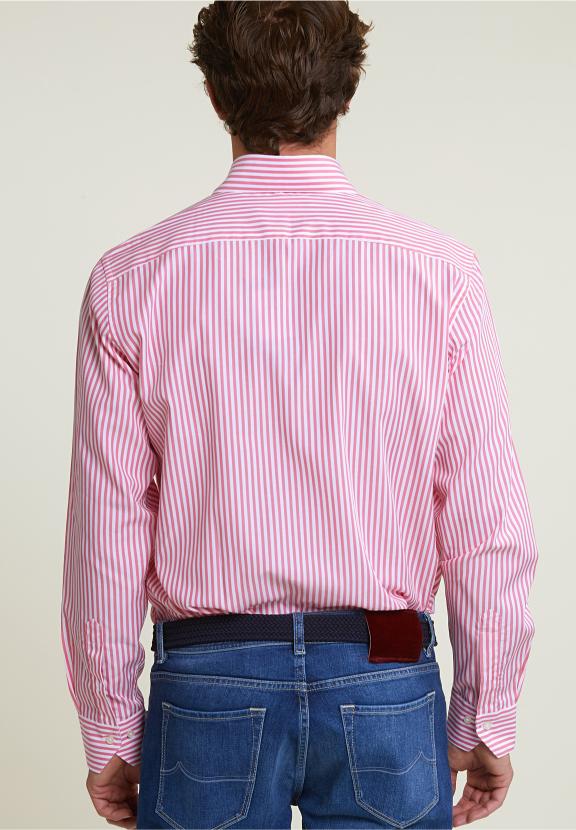 Custom Fit Striped Shirt Pink/White - Rouge