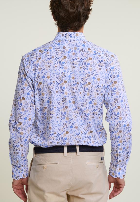 Custom Fit Floral Shirt Blue/Beige - Mix