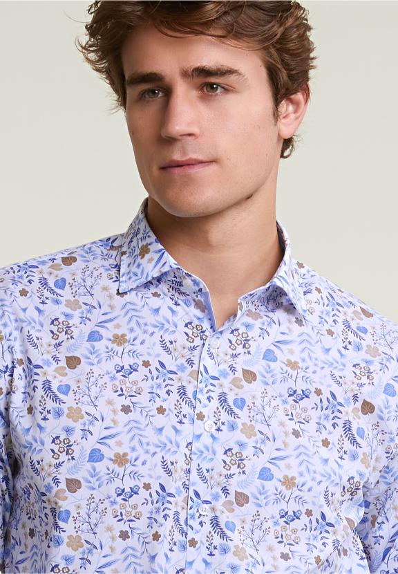 Custom Fit Floral Shirt Blue/Beige - Mix