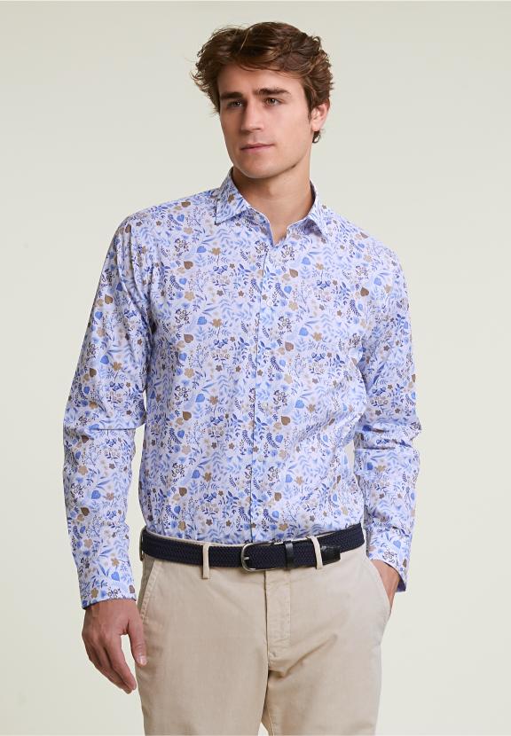 Custom Fit Floral Shirt Blue/Beige - Mix