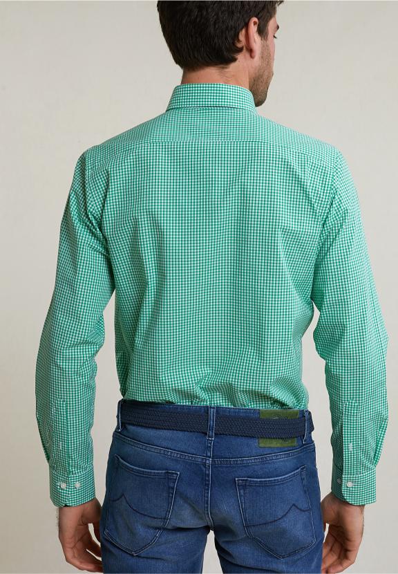 Custom Fit Checked Cotton Shirt Green/White - Vert