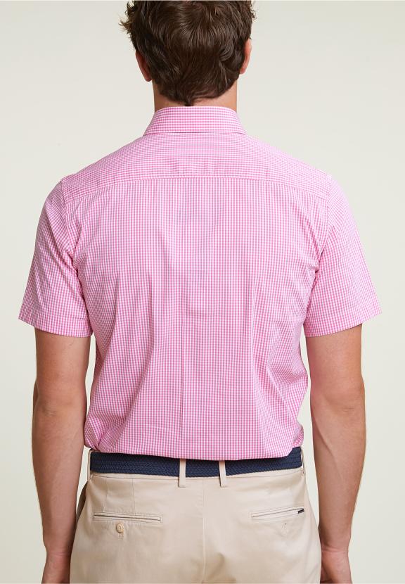 Custom Fit Checked Performance Stretch Shirt Short Sleeves Pink/White - Mix