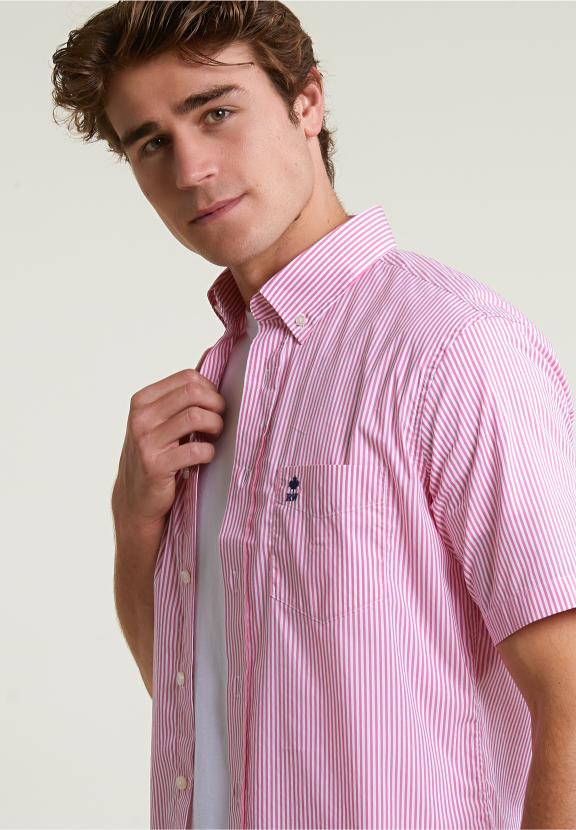 Custom Fit Striped Performance Stretch Shirt Short Sleeves Pink/White - Mix
