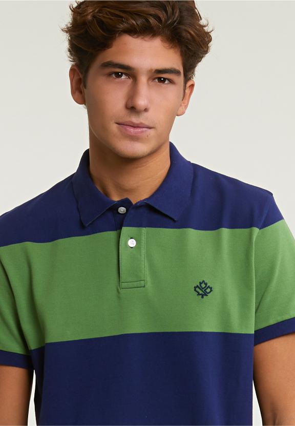 Custom Fit Striped Stretch Polo Royal Blue/Belize Green - Bleu