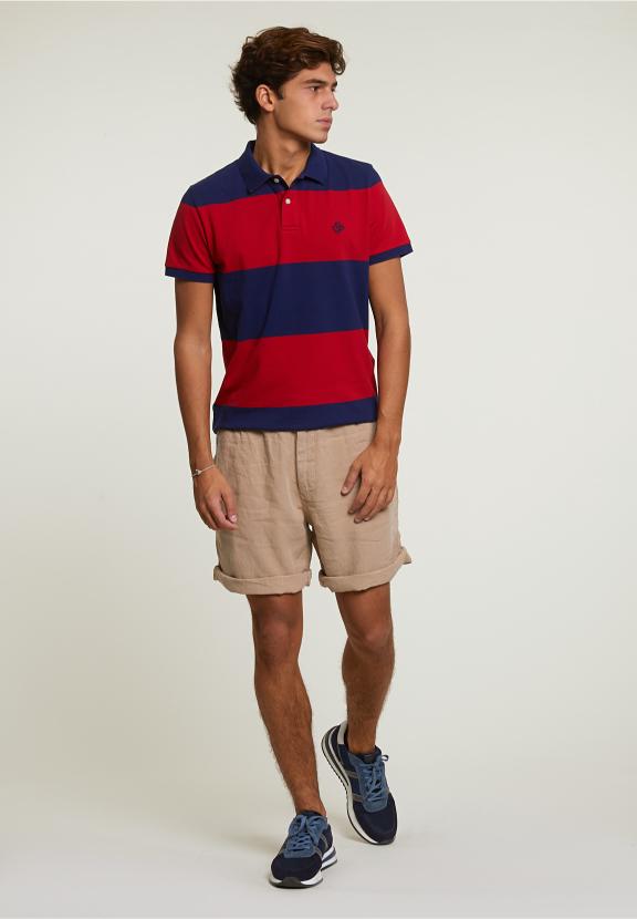 Custom Fit Striped Stretch Polo Royal Blue/Harvard Red - Bleu