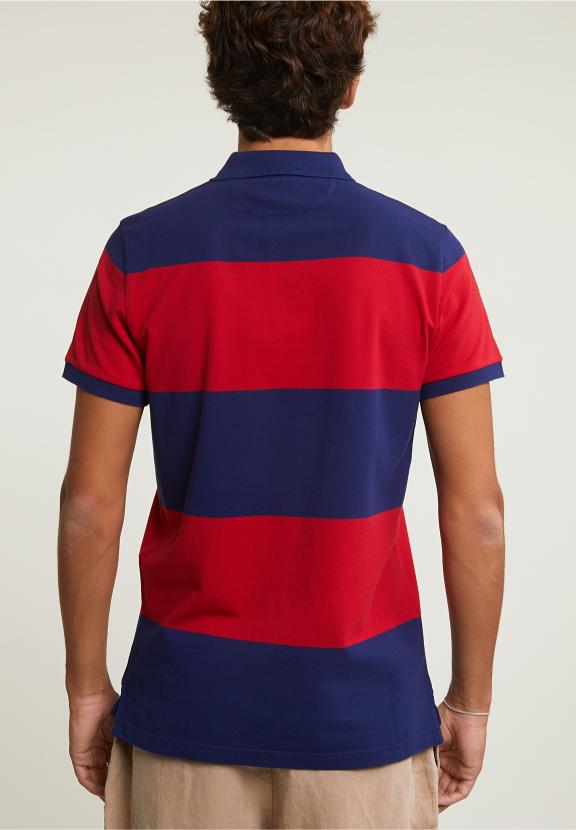 Custom Fit Striped Stretch Polo Royal Blue/Harvard Red - Blauw
