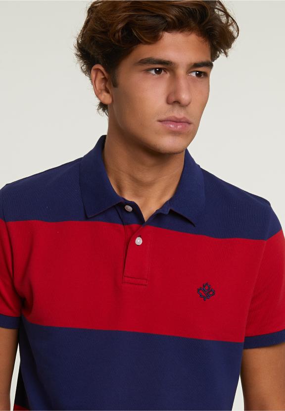 Custom Fit Striped Stretch Polo Royal Blue/Harvard Red - Blauw