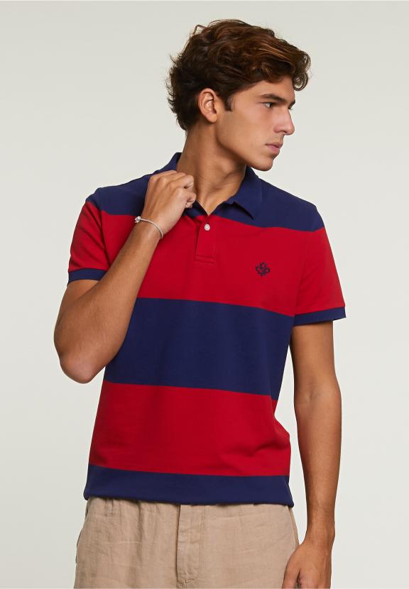 Custom Fit Striped Stretch Polo Royal Blue/Harvard Red - Blauw
