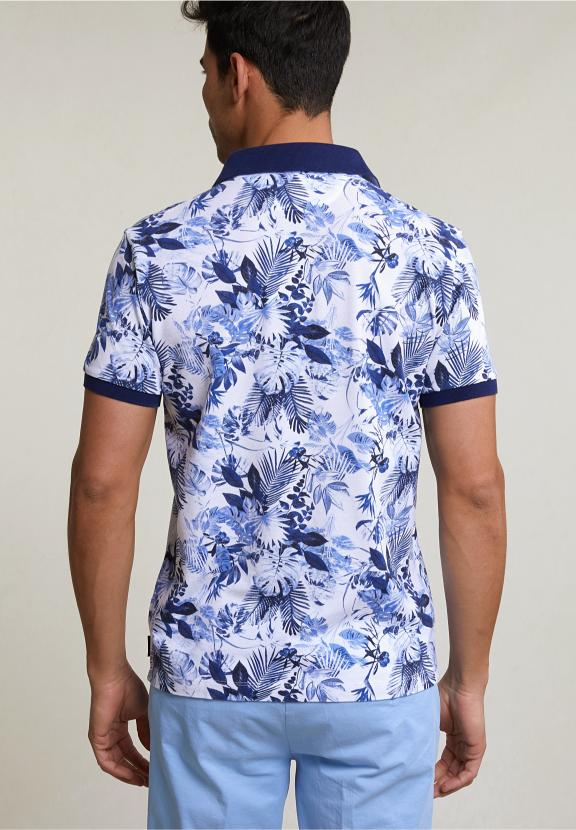 Custom Fit Floral Cotton Polo Off White - Wit