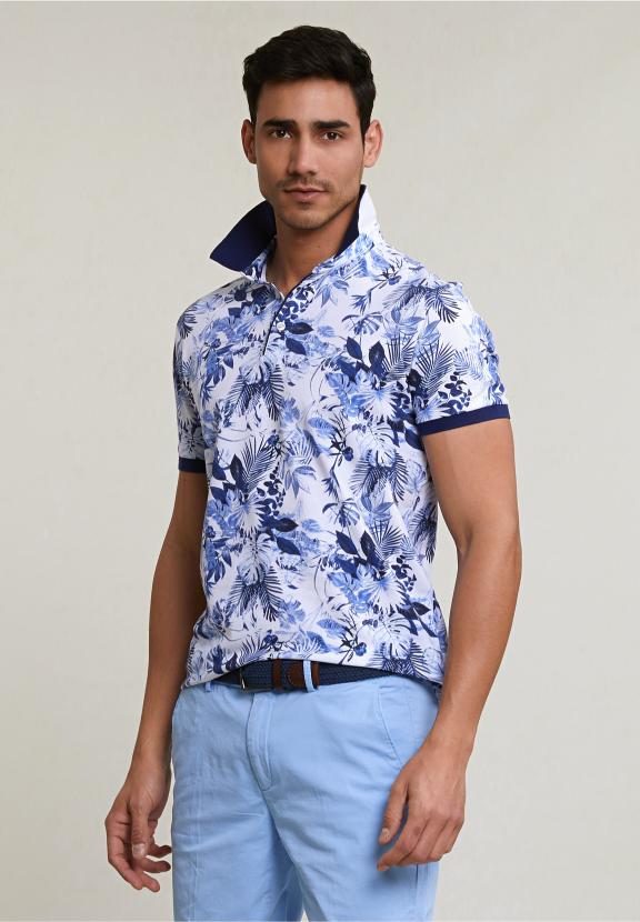 Custom Fit Floral Cotton Polo Off White - Wit