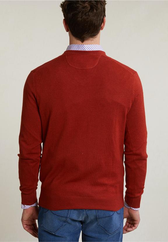 Normal Fit Basic Bamboo-Cotton V-Neck Pullover Negroni Mix - Orange