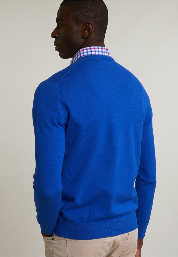 Normal Fit Basic Cotton V-Neck Pullover Evening Blue Mix - Bleu