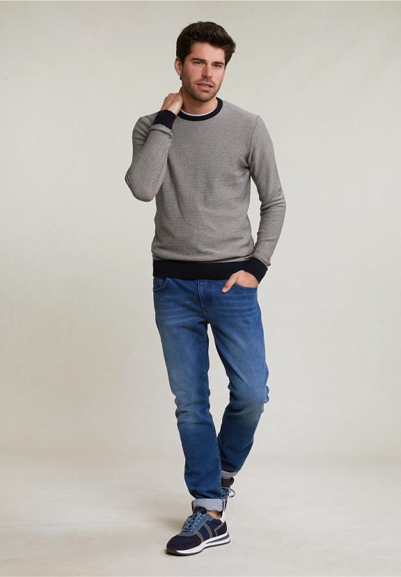 Slim Fit Dotted Pima Cotton Crew Neck Sweater Navy - Bleu