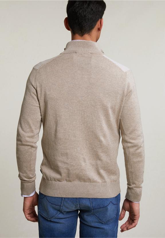 Custom Fit Cotton Mock Neck Pullover Old Wood Mix - Beige