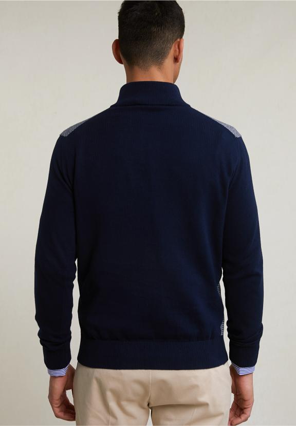 Custom Fit Cotton Mock Neck Sweater Navy - Bleu