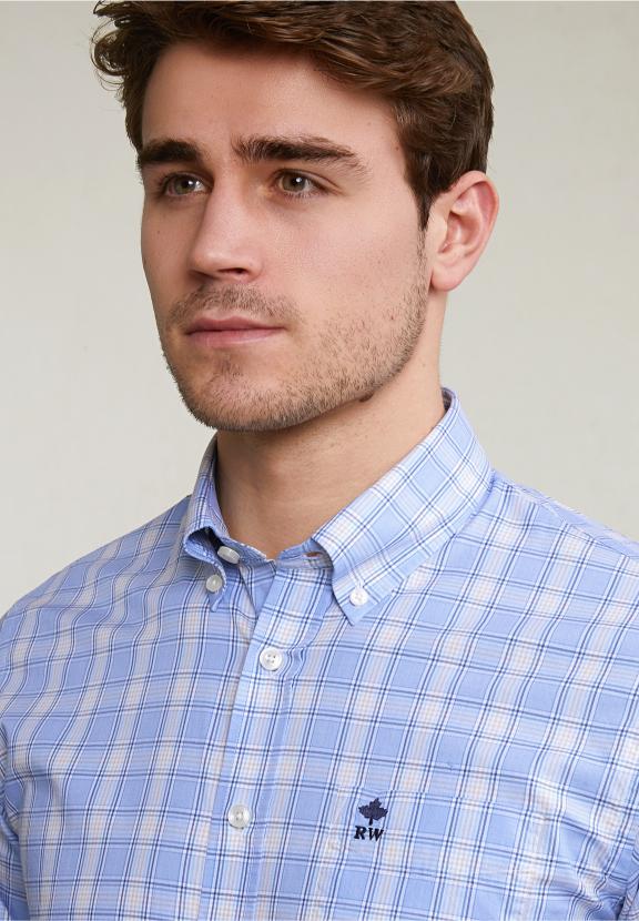 Custom Fit Checked Shirt With Chest Pocket Beige/Blue - Mix