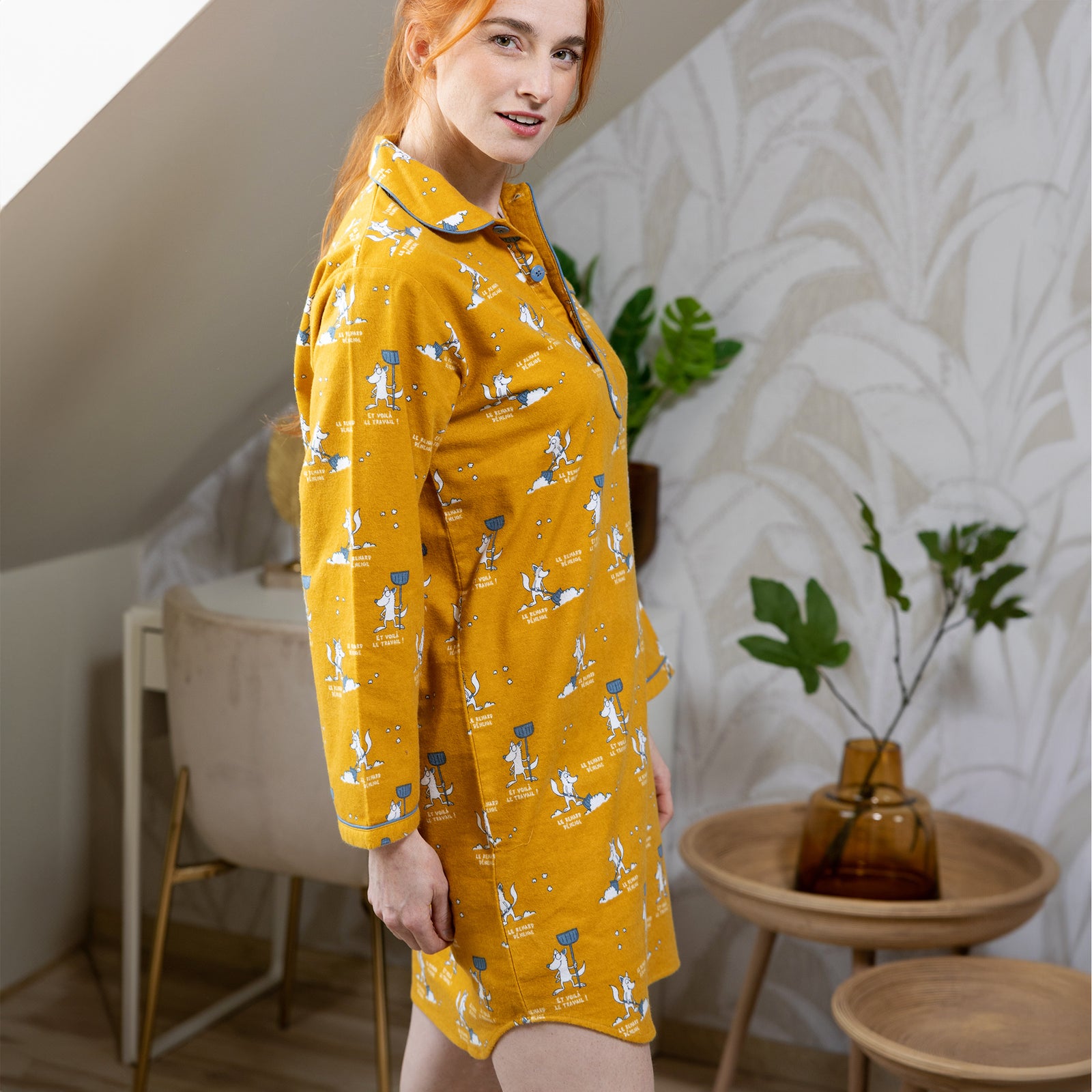 Nachtjapon Flanel - Dames - Okergeel