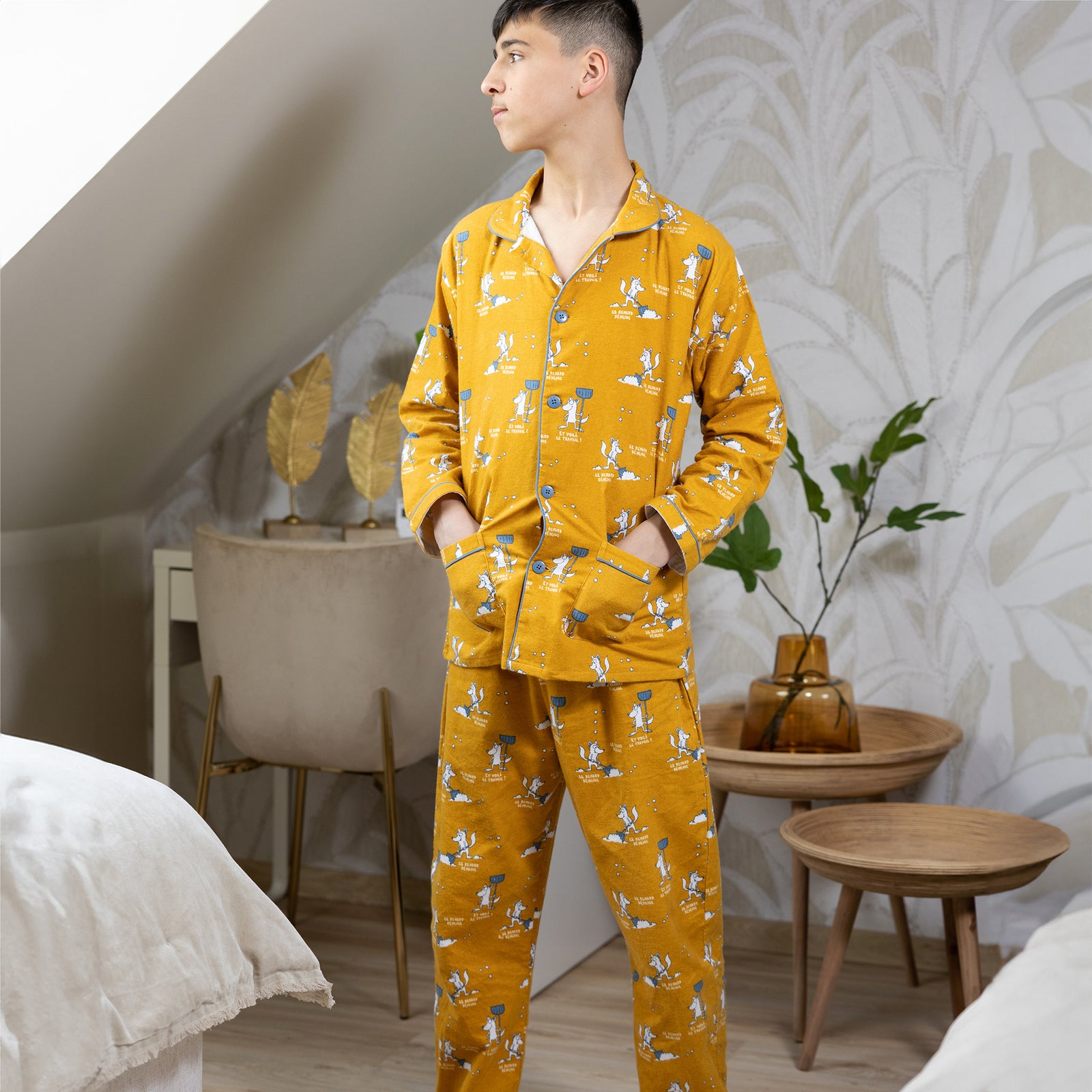 Flanellen pyjama - Jongen/Meisje - Okergeel