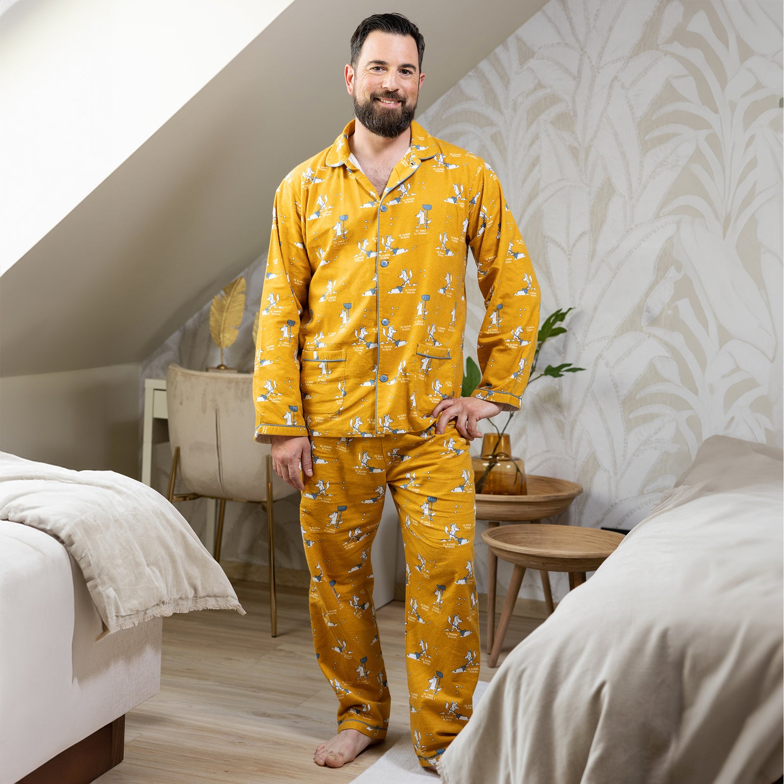 Flanellen Pyjama - Heren - Okergeel