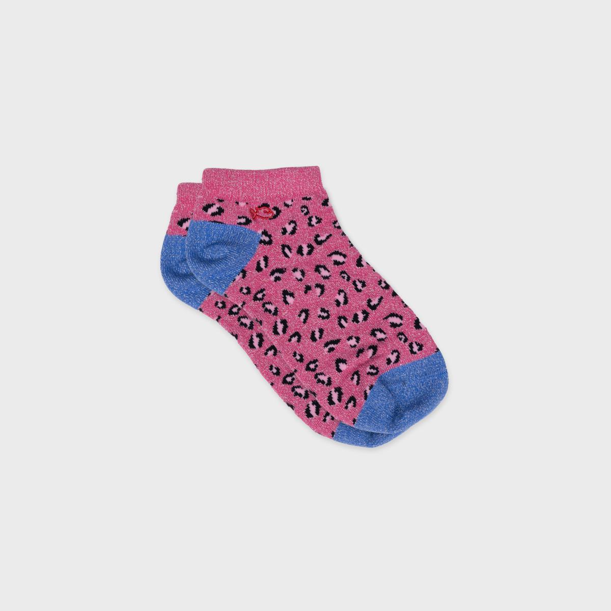 Enkelsokken met dierenprint van gekamd katoen - Luipaard, roze en blauw