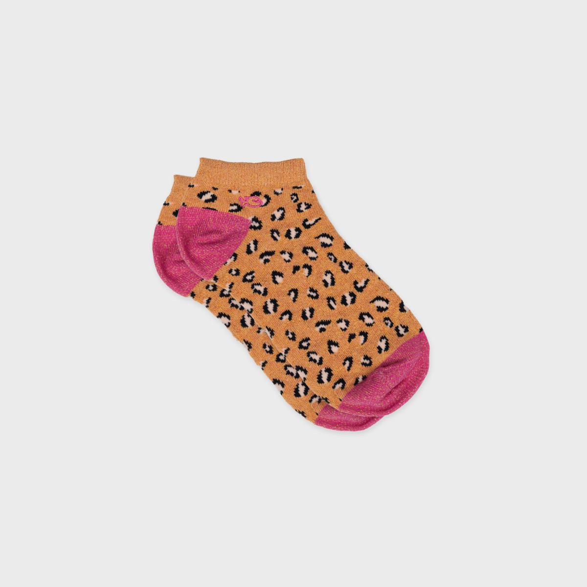Enkelsokken met dierenprint van gekamd katoen - Luipaard, oranje en roze