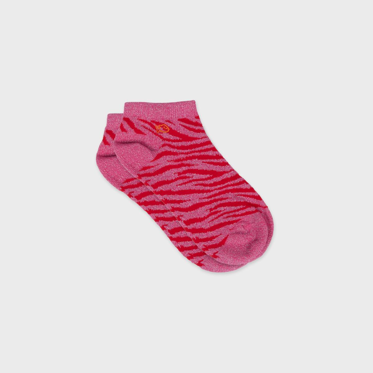 Enkelsokken met dierenprint van gekamd katoen - Zebra, rood en roze
