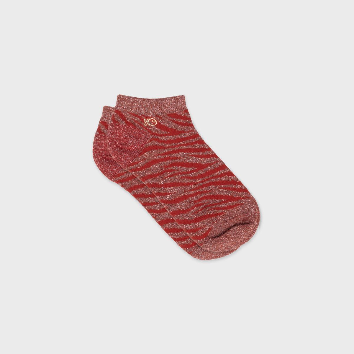 Enkelsokken met dierenprint van gekamd katoen - Zebra, bordeaux - Rood