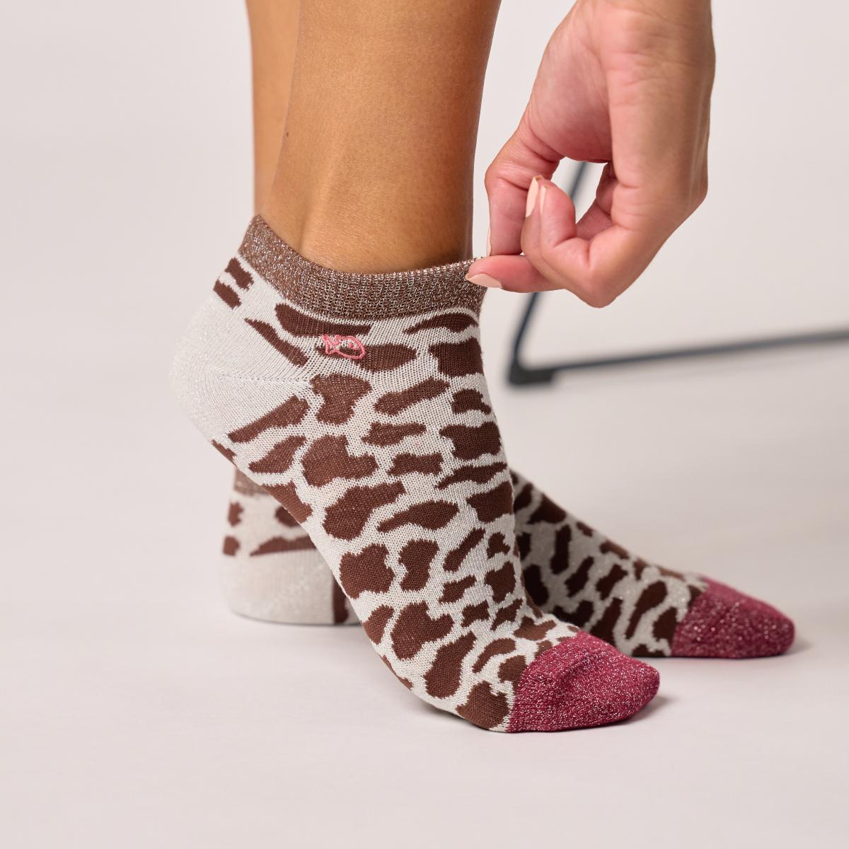 Enkelsokken met dierenprint van gekamd katoen - Koe, bruin en beige