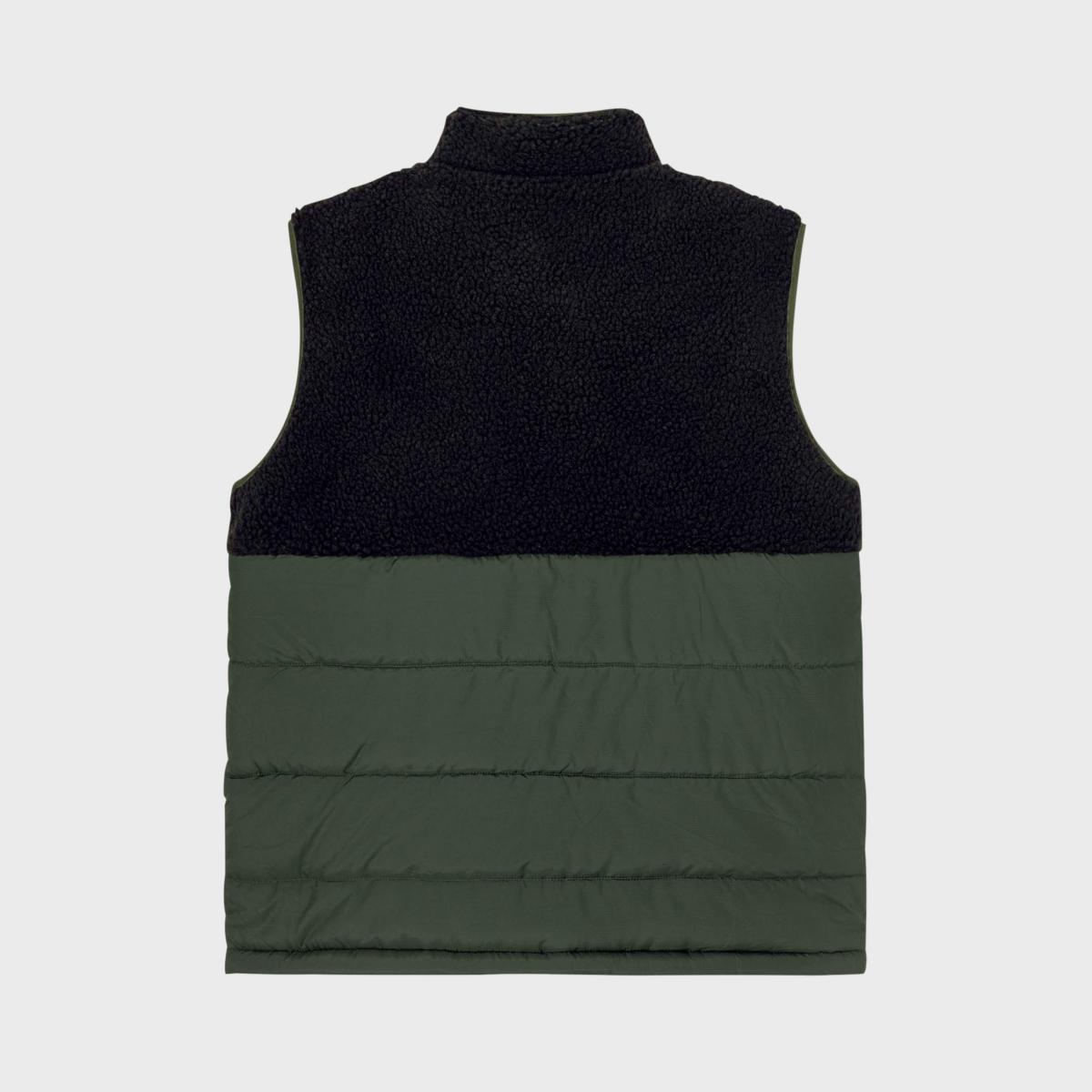 Mouwloze jas in twee materialen - Zwart en groen