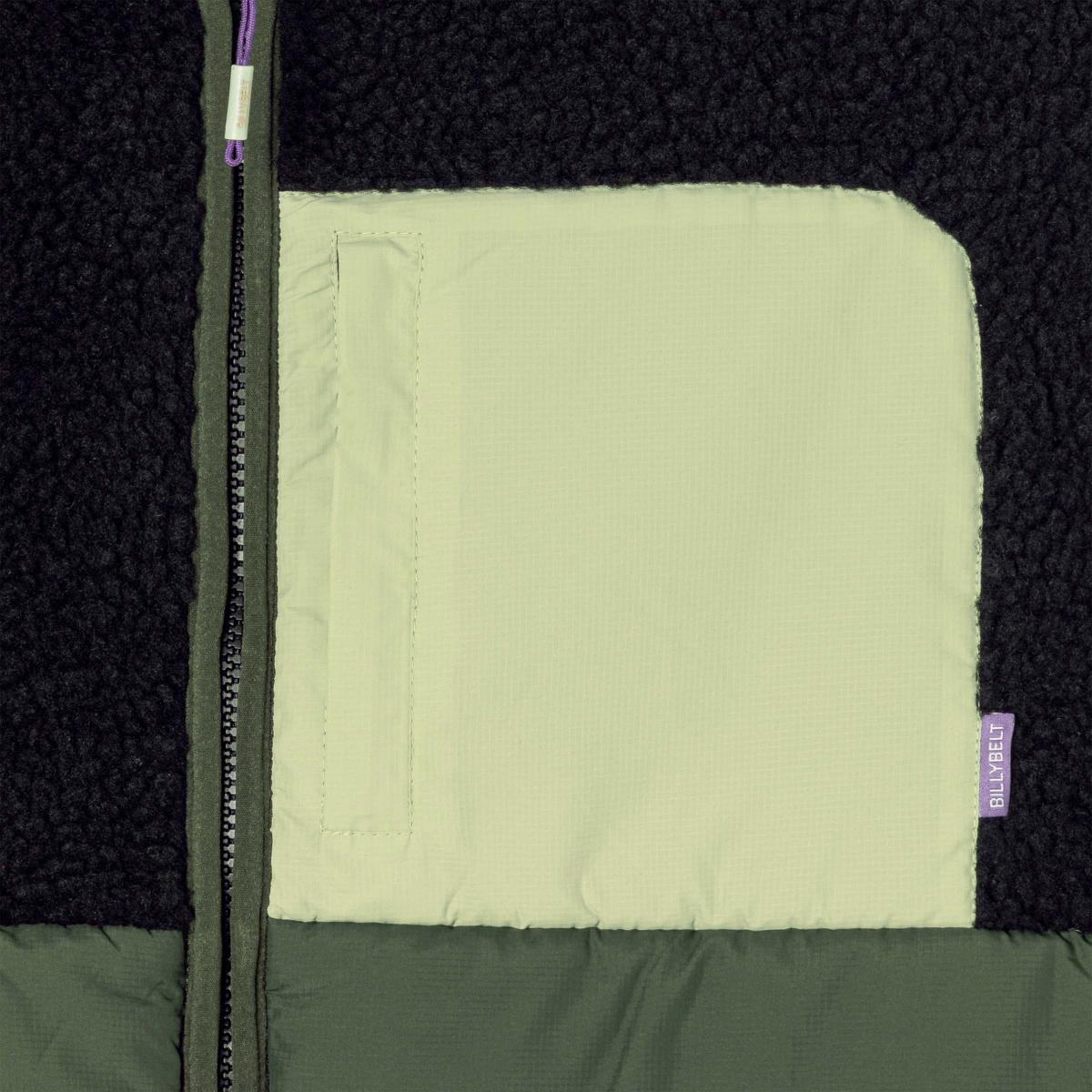 Mouwloze jas in twee materialen - Zwart en groen