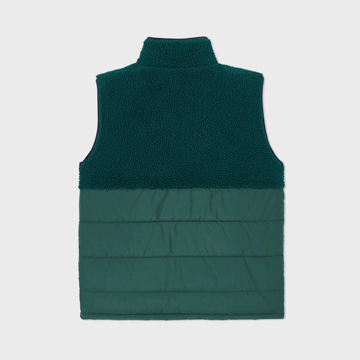 Mouwloze jas in twee materialen - Zwart en groen