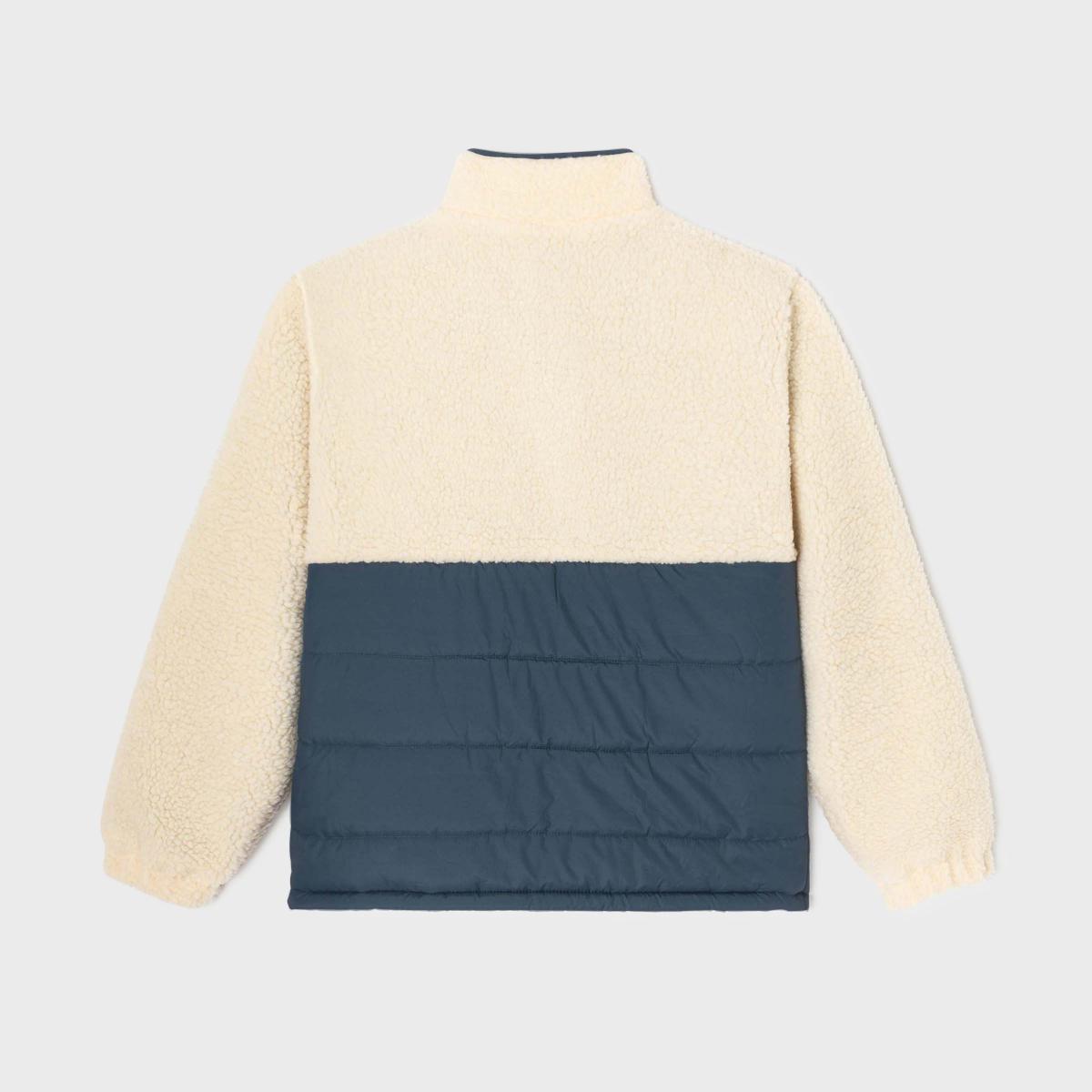 Jas in twee materialen met lange mouwen - Ivoor en marine - Beige