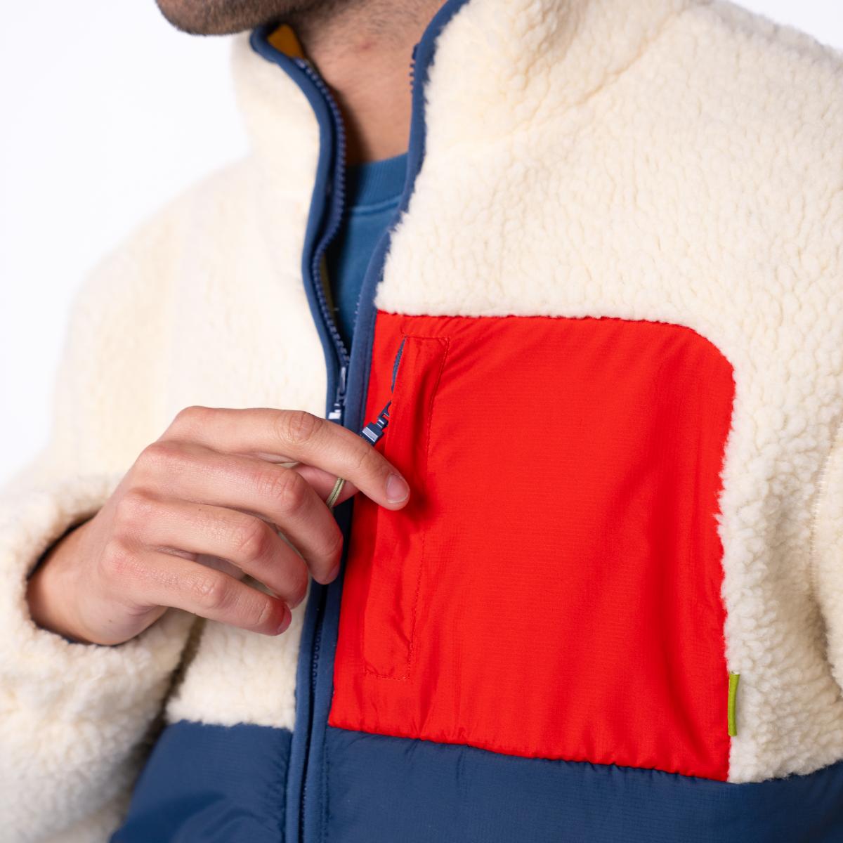 Jas in twee materialen met lange mouwen - Ivoor en marine - Beige