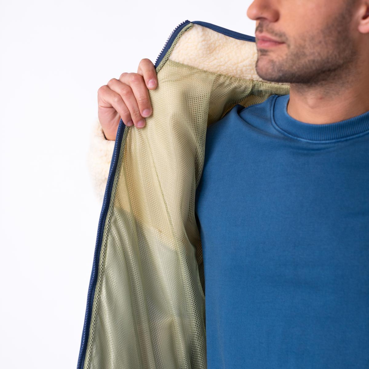 Jas in twee materialen met lange mouwen - Ivoor en marine - Beige
