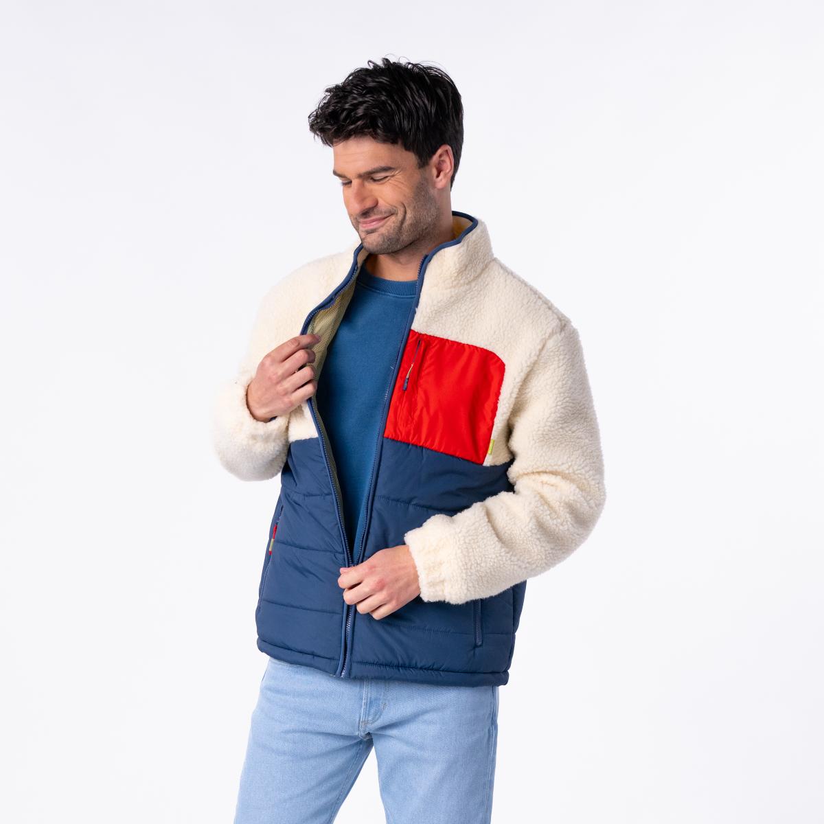 Jas in twee materialen met lange mouwen - Ivoor en marine - Beige