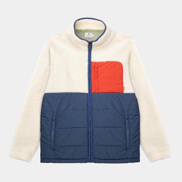 Jas in twee materialen met lange mouwen - Ivoor en marine - Beige