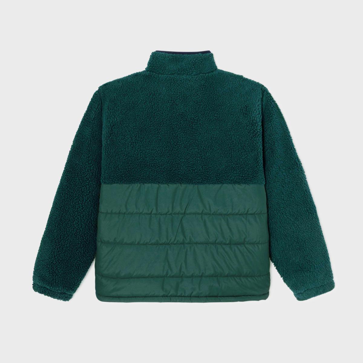 Jas in twee materialen met lange mouwen - Groen