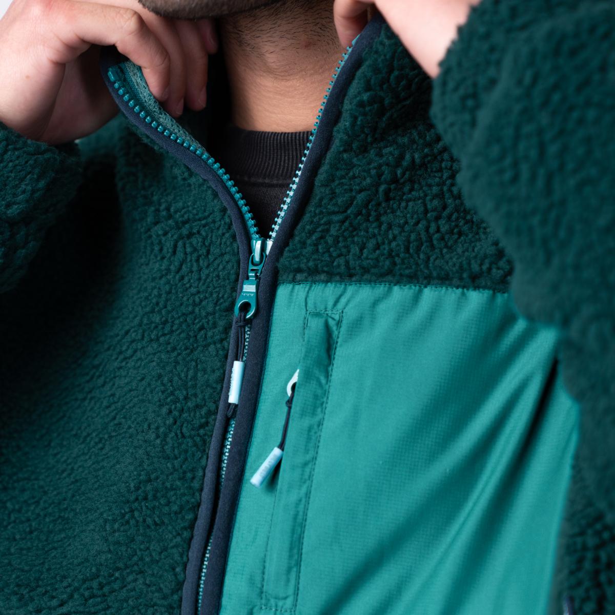 Jas in twee materialen met lange mouwen - Groen