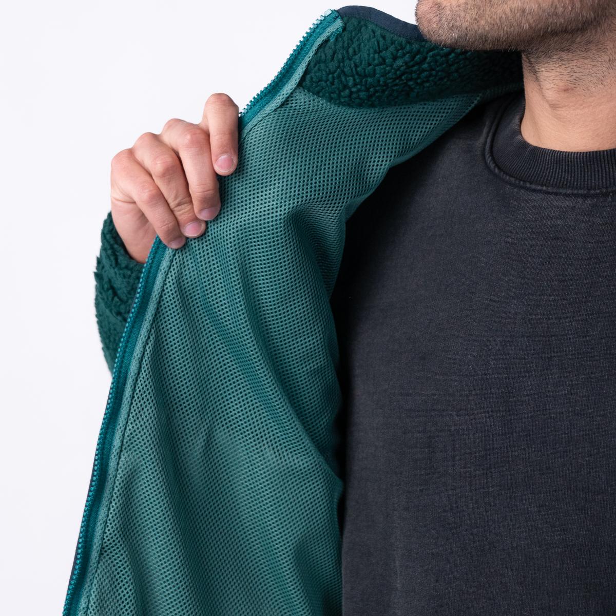 Jas in twee materialen met lange mouwen - Groen