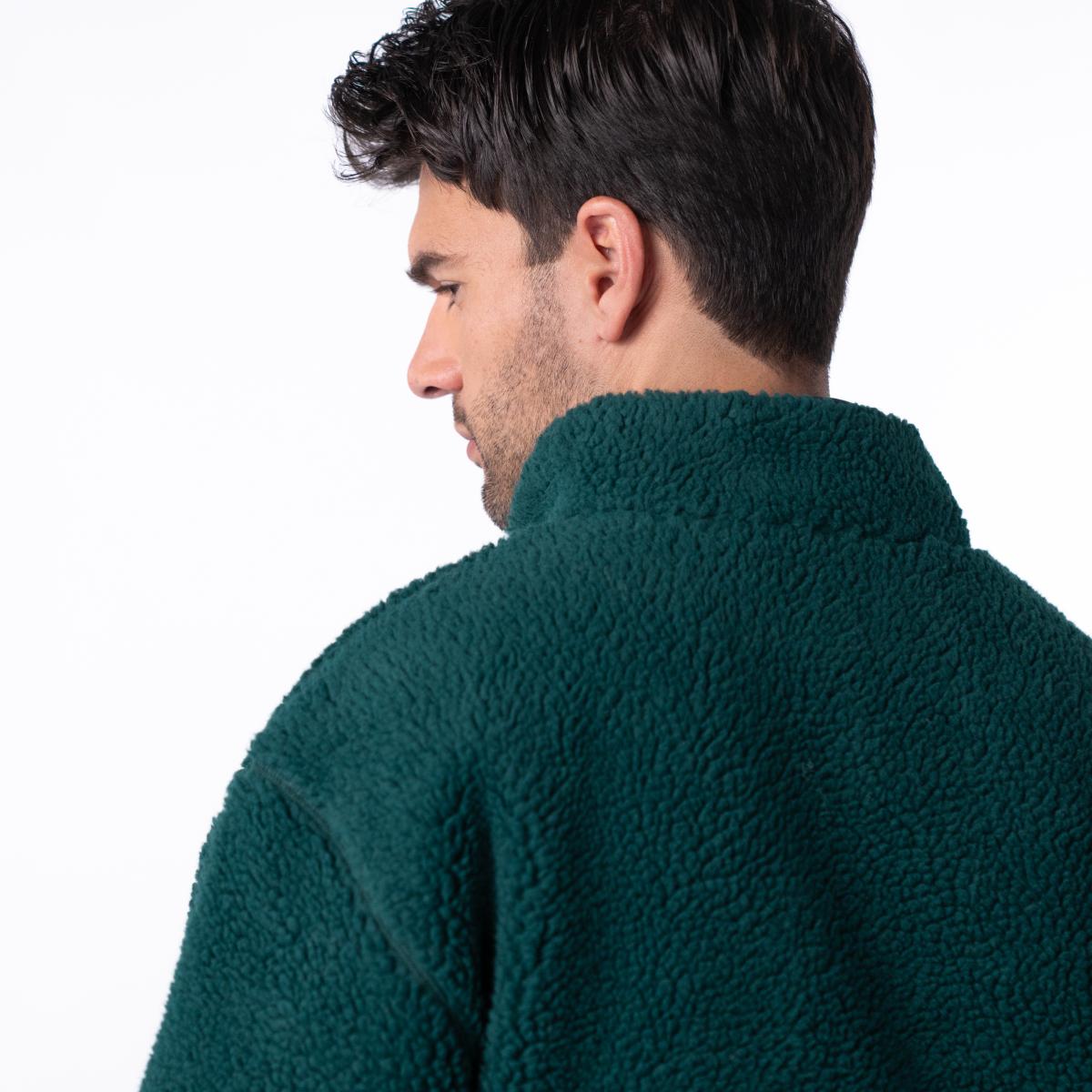Jas in twee materialen met lange mouwen - Groen