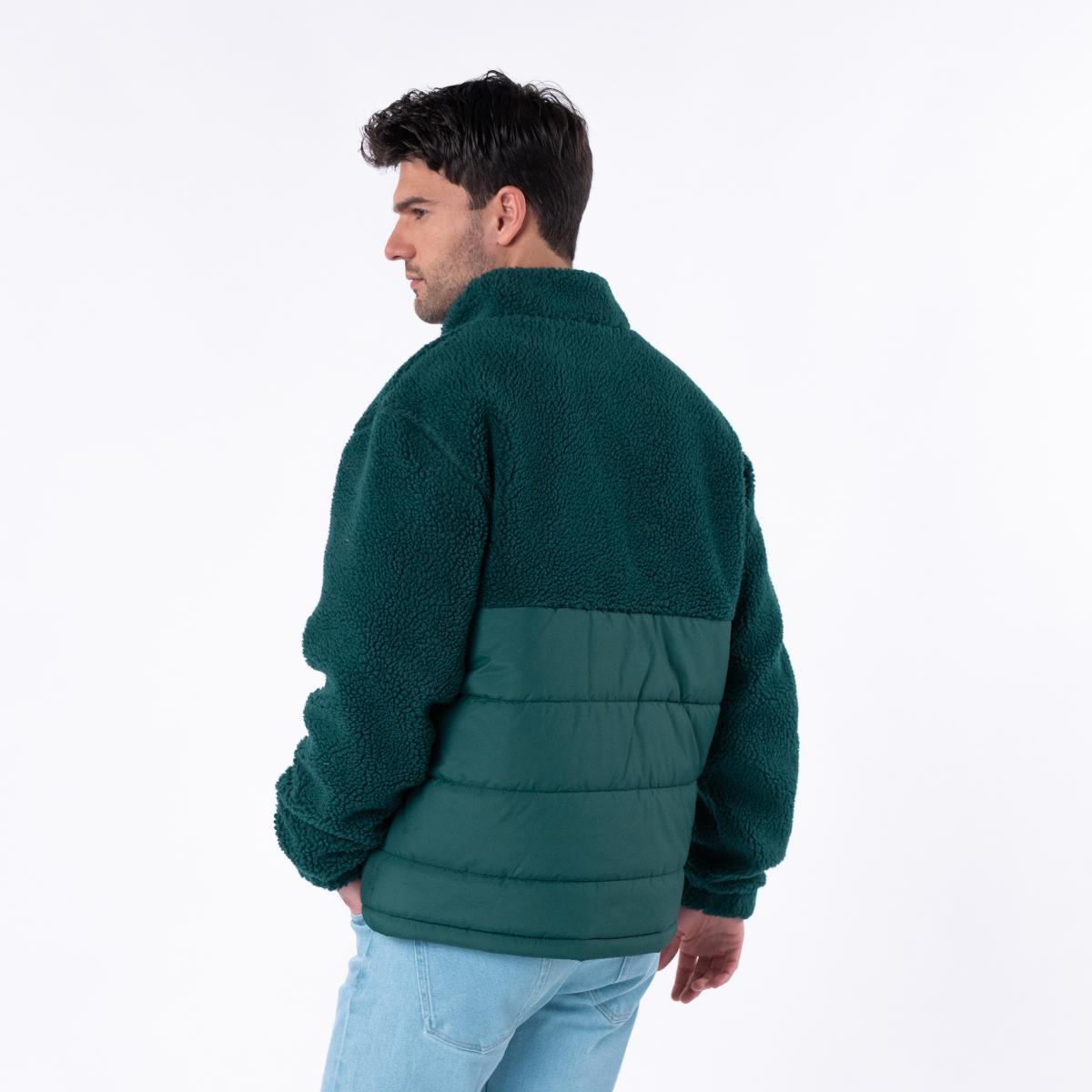 Jas in twee materialen met lange mouwen - Groen