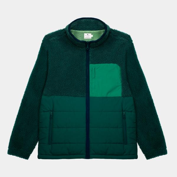 Jas in twee materialen met lange mouwen - Groen