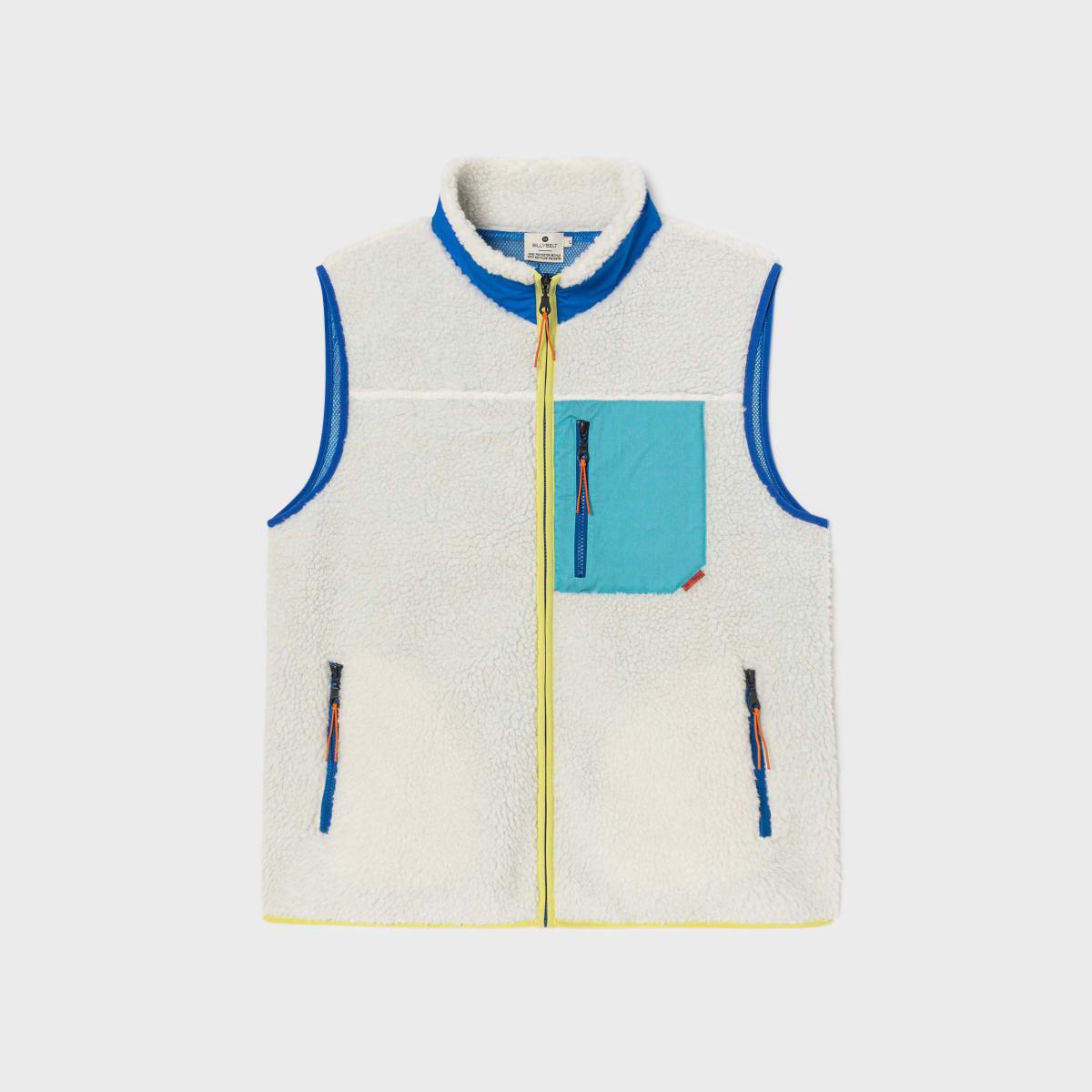 Mouwloze unisex sherpa jas met rits - Ivoor en blauw - Beige