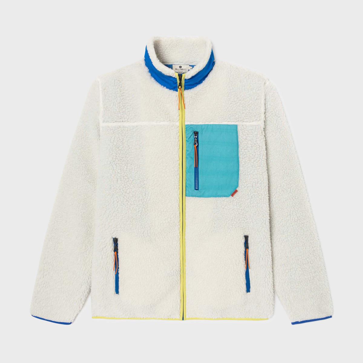 Veste en sherpa unisexe zippée manches longues - Ivoire et bleu - Beige