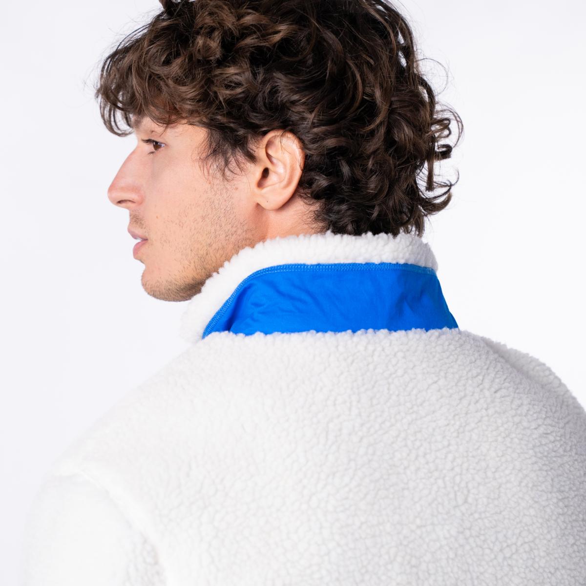Unisex sherpa jas met rits en lange mouwen - Ivoor en blauw - Beige