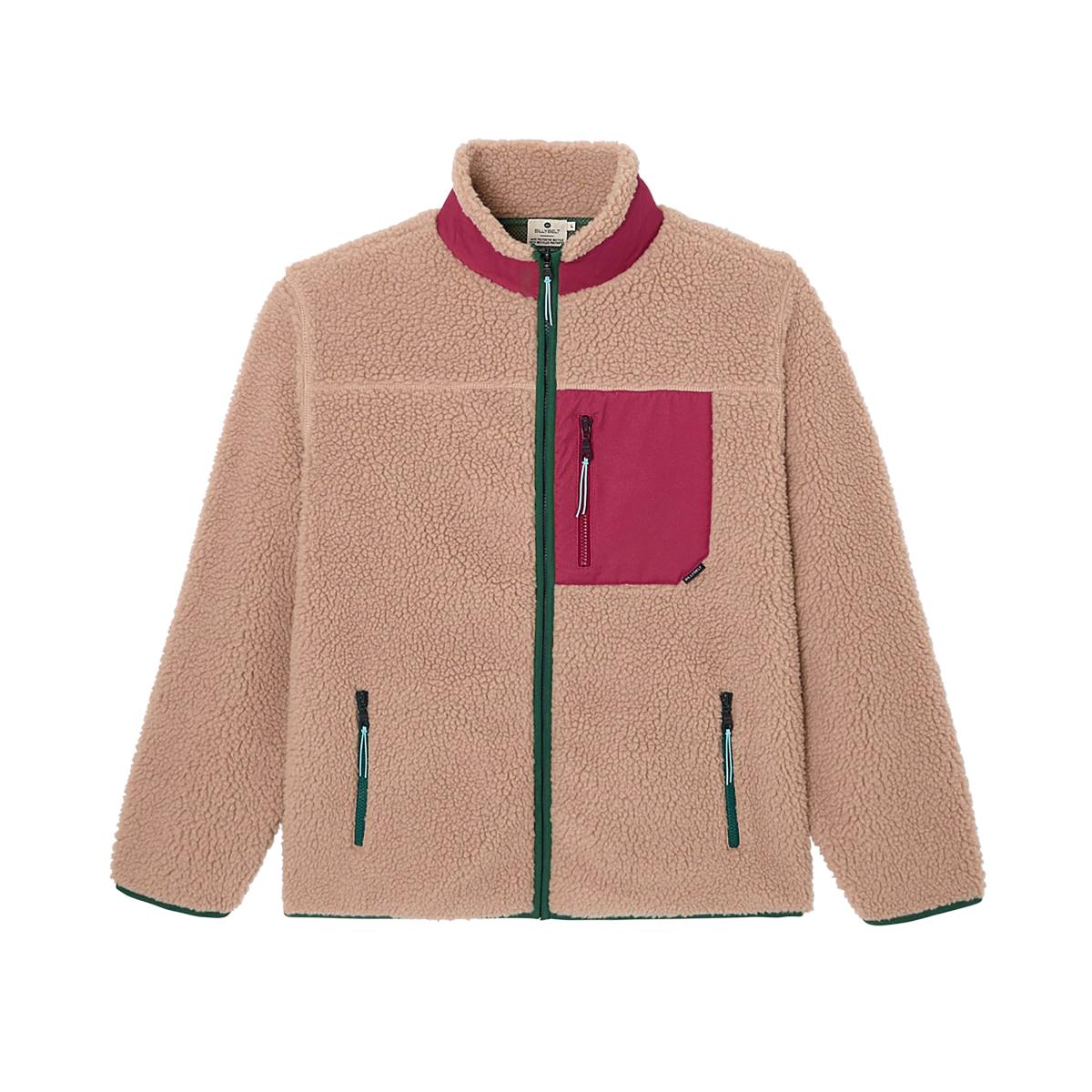 Unisex sherpa jas met rits en lange mouwen - Naturel en bordeaux - Bruin
