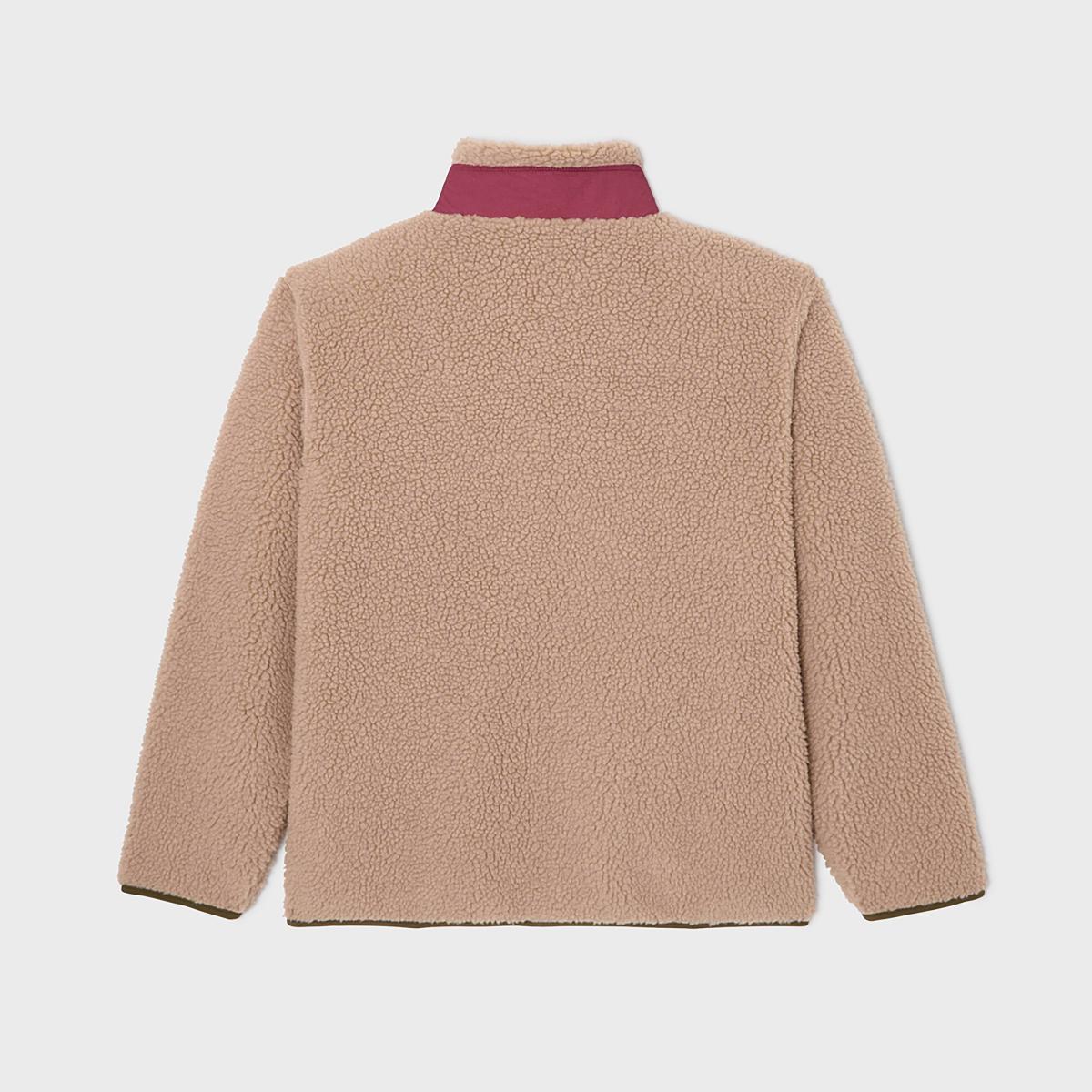 Unisex sherpa jas met rits en lange mouwen - Naturel en bordeaux - Bruin