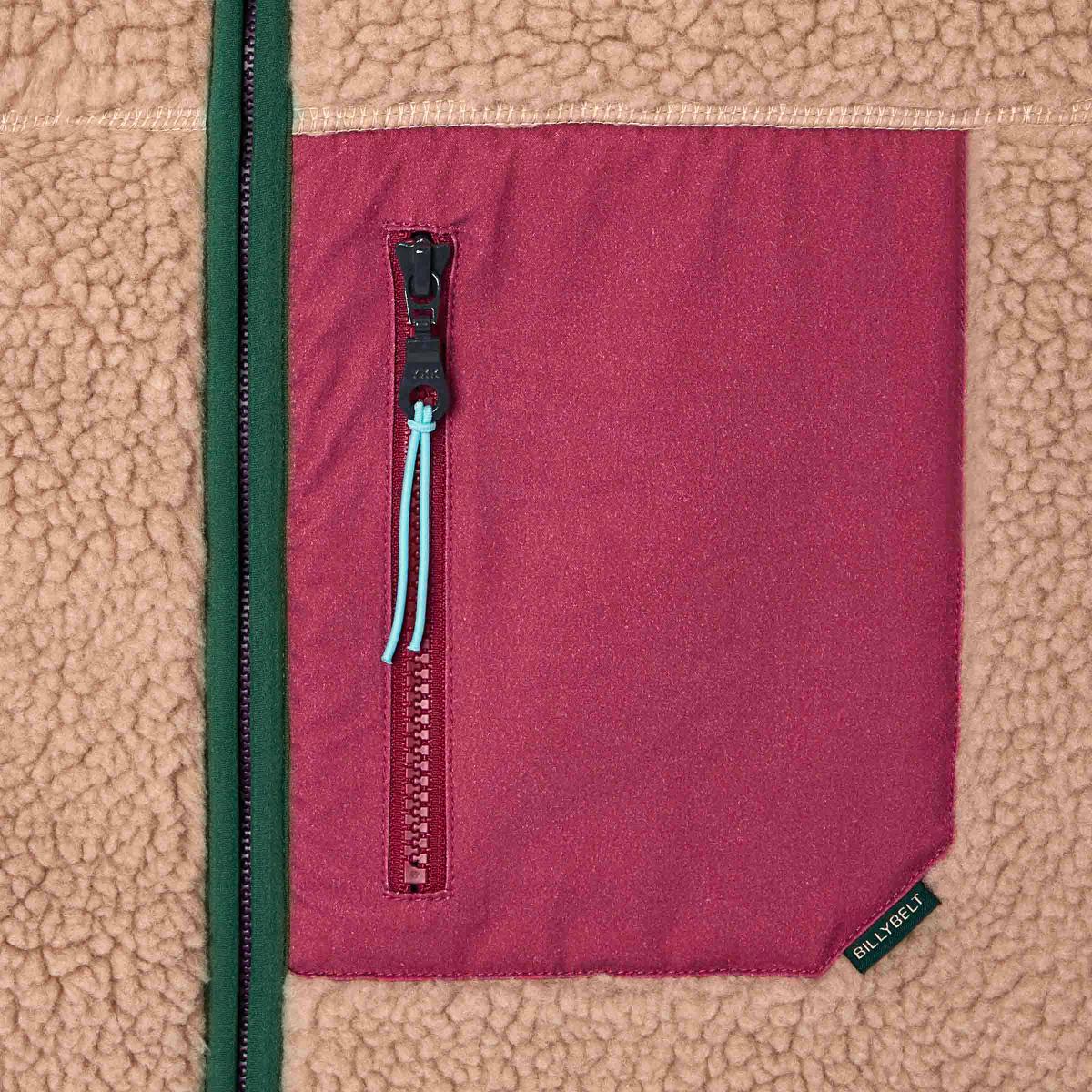 Veste en sherpa unisexe zippée manches longues - Naturel et bordeaux - Marron