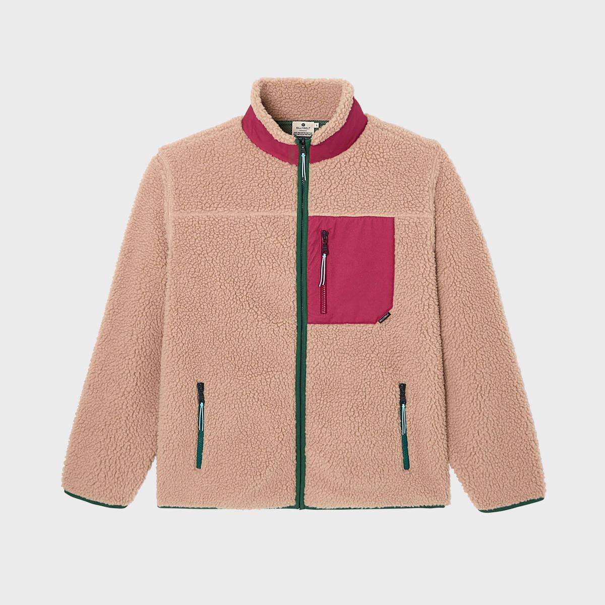 Unisex sherpa jas met rits en lange mouwen - Naturel en bordeaux - Bruin