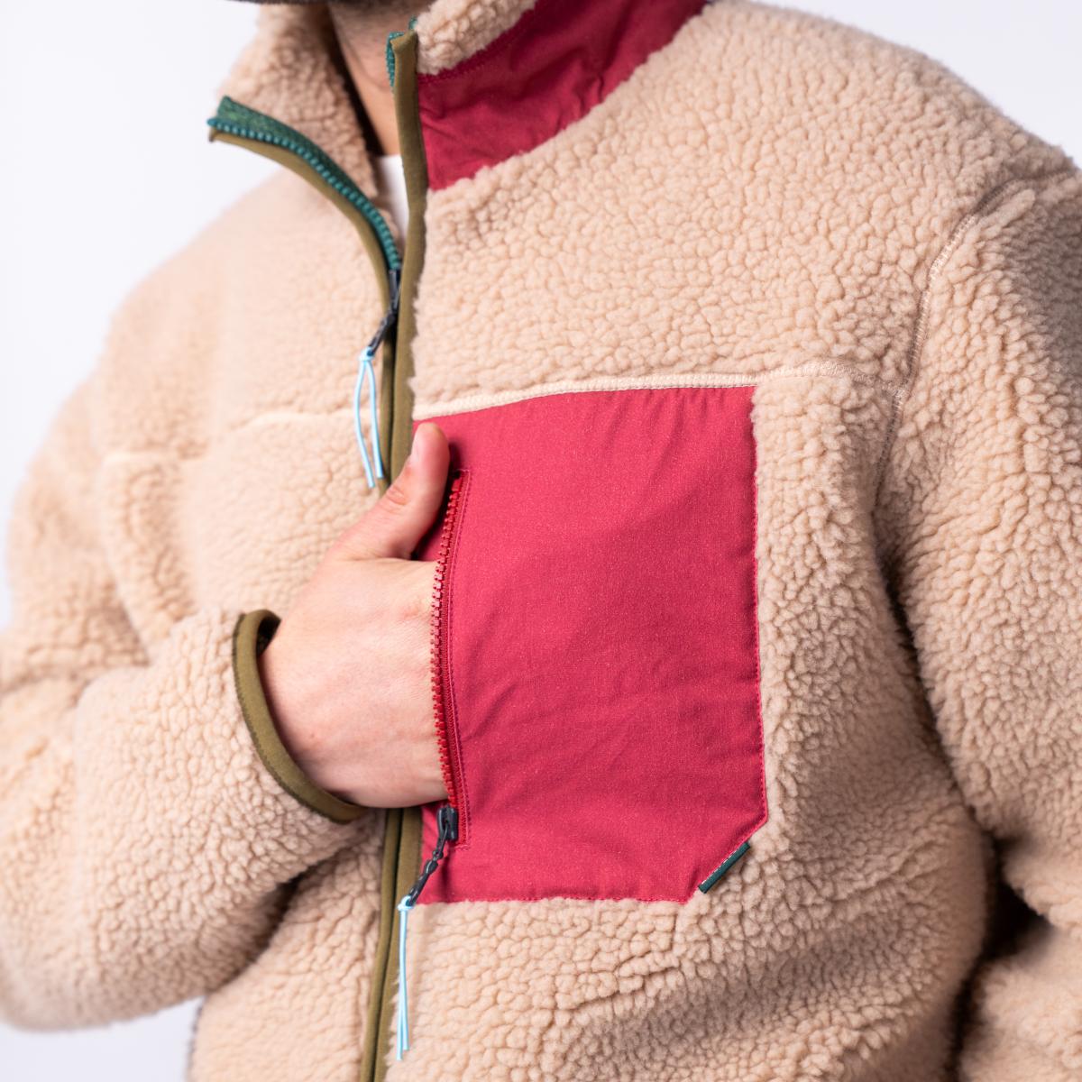 Unisex sherpa jas met rits en lange mouwen - Naturel en bordeaux - Bruin